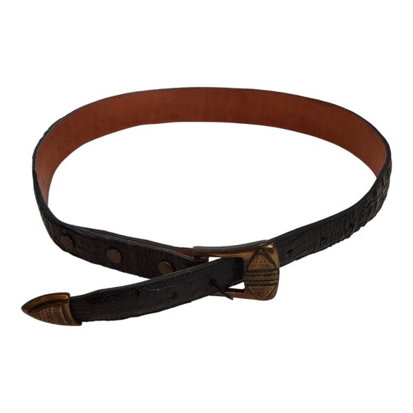 Beautiful Distinctive Black Crocodile Hornback Leather Belt SZ 30 - 33